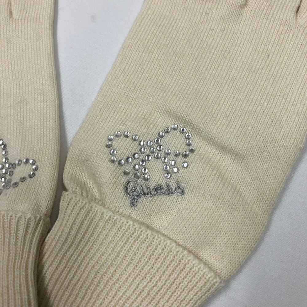 GUESS Ivory RHINESTONES LOGO GLOVE 1‎ SIZE NEW WITH TAG